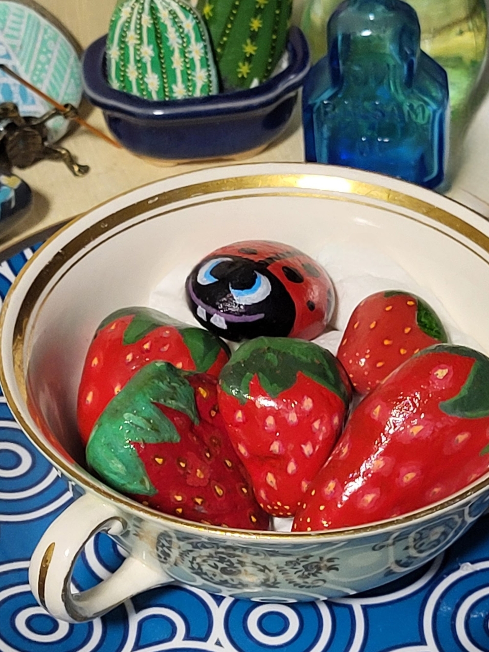 Hand-Painted Strawberries And A Lady Bug